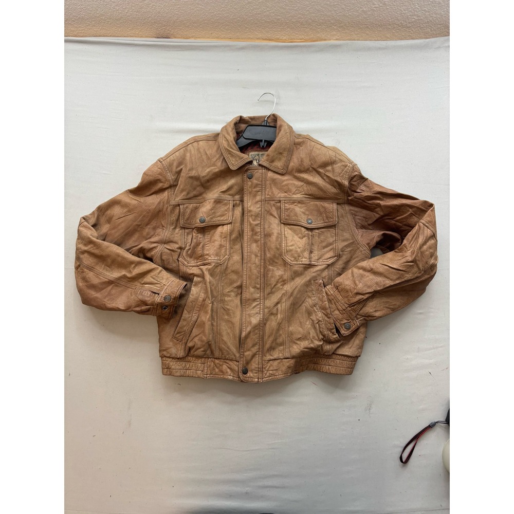 Levis Authentic Westernwear Vintage Leather Bomber Jacket Tan Brown Mens Medium